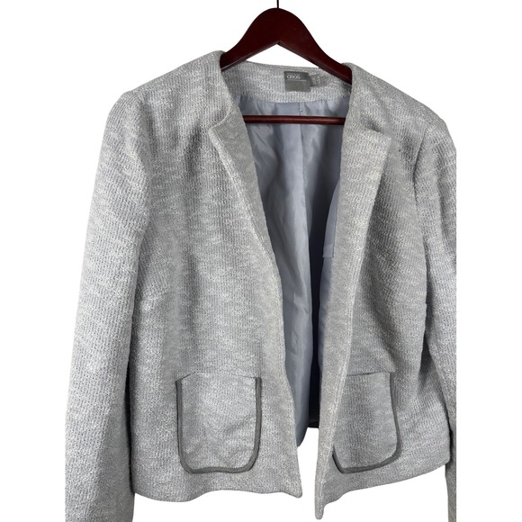 ASOS Womens 12 Textured Knit Cropped Blazer Jacket Cardigan Light Grey - Picture 2 of 9